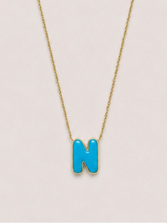Jewelry - New! Preppy Colorful Blue N Monogram Letter Initial Necklace NWOT